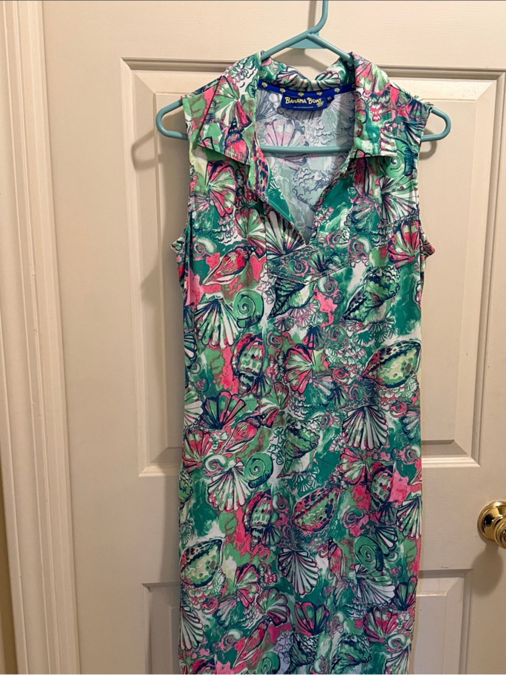 Banana Republic Teal and Pink Shell-Print Sleeveless Midi Dress UPF 50